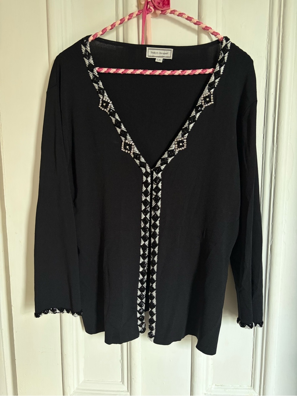 Vintage Black Cardigan with Beaded Trim